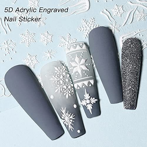 Snowflake Nail Art Sticker Decals 5D Embossed Christmas 4pcs Snowflakes a
