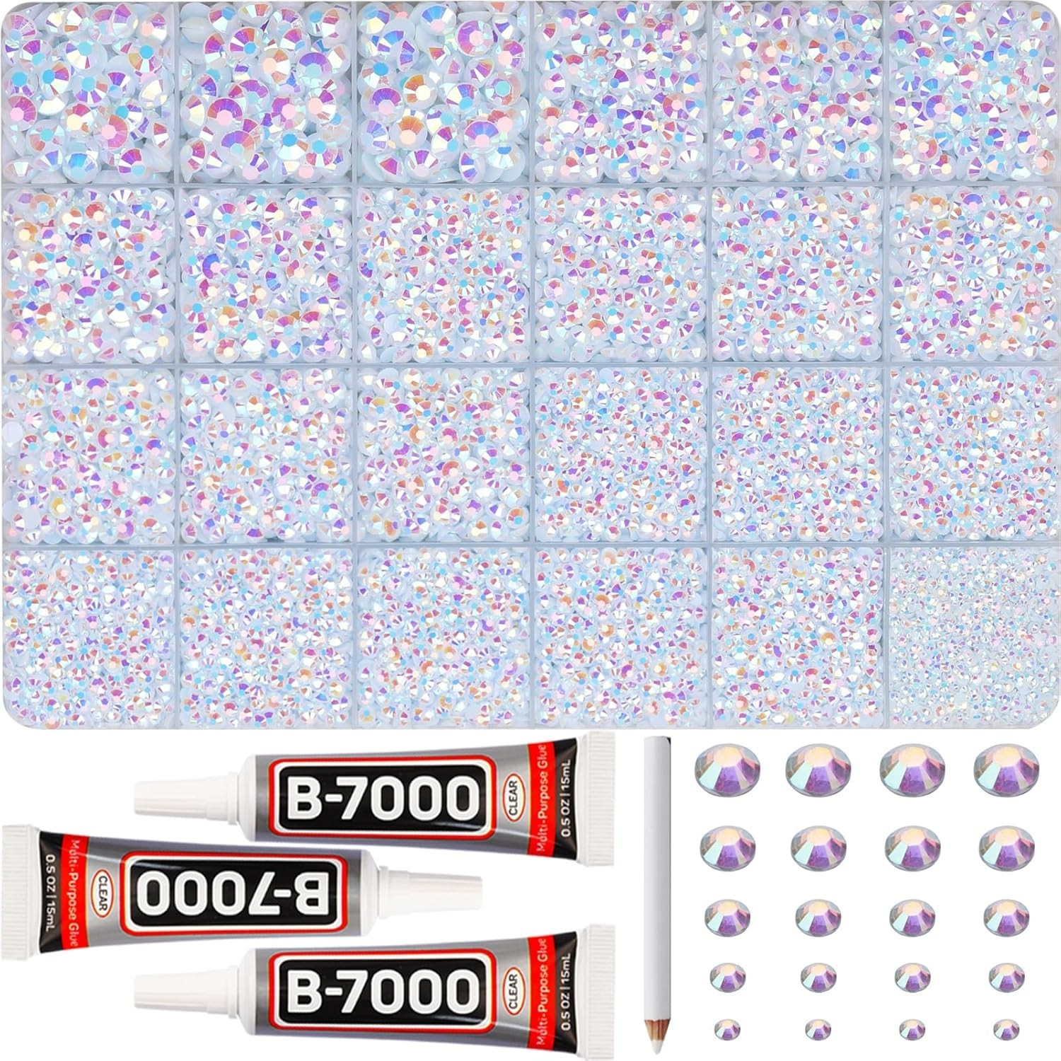 31000Pcs White AB Resin Rhinestones for Bedazzling, Assorted Sizes 2-6mm Whit…