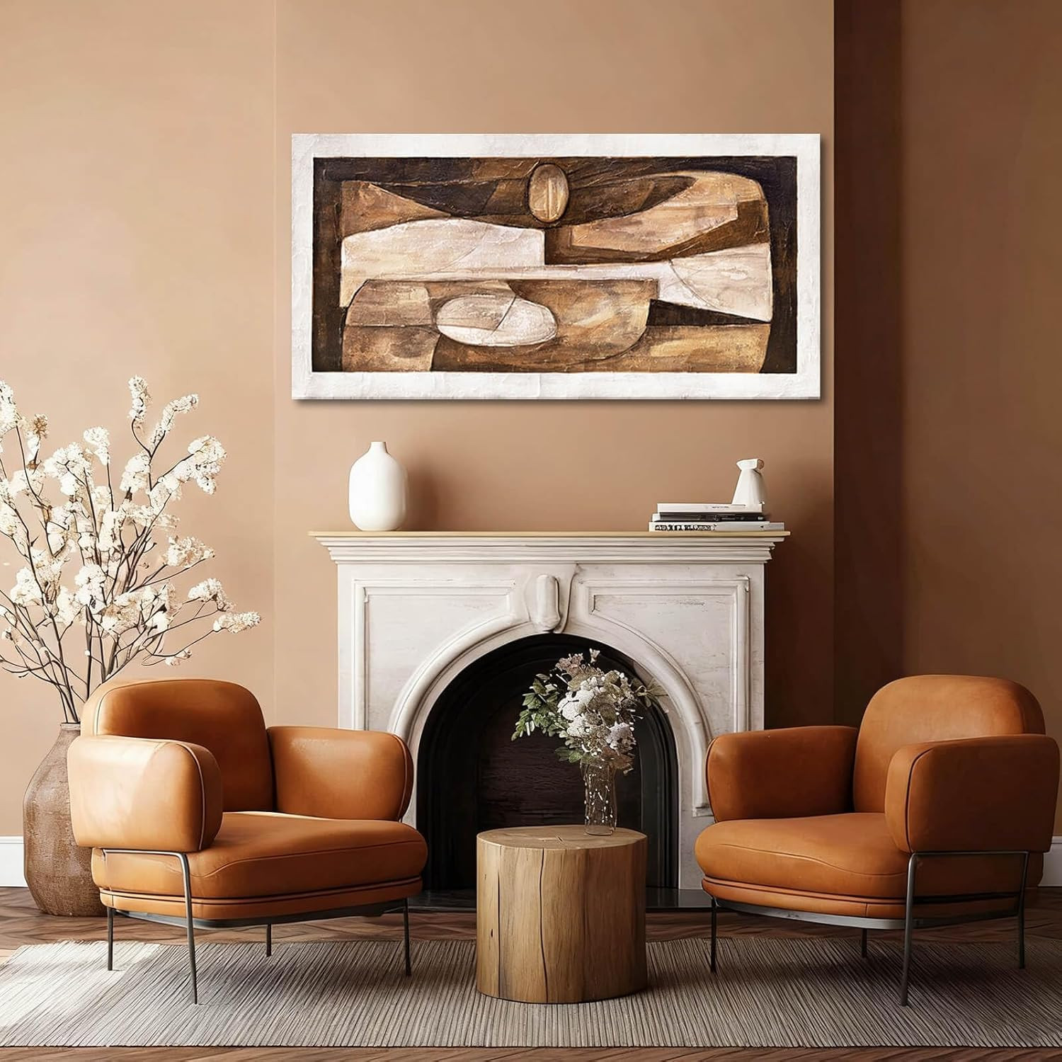 Geometric Tan Wall Art – Textured Gold Decor for Living Room & Office 24×48