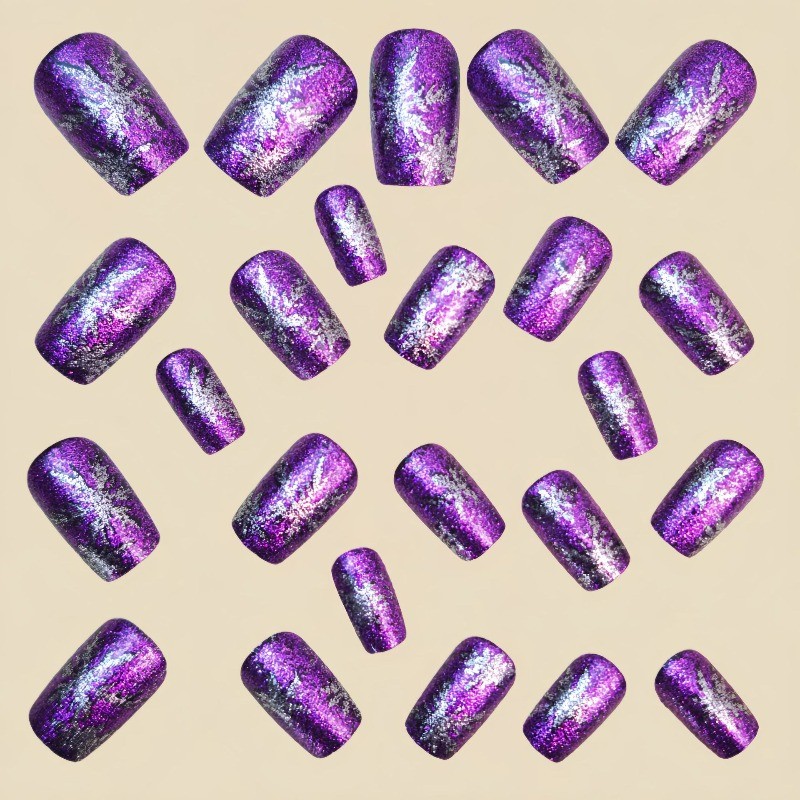 48pcs Purple Glitter Snowflake Press-On Nails Winter Christmas Festive Fake Nail