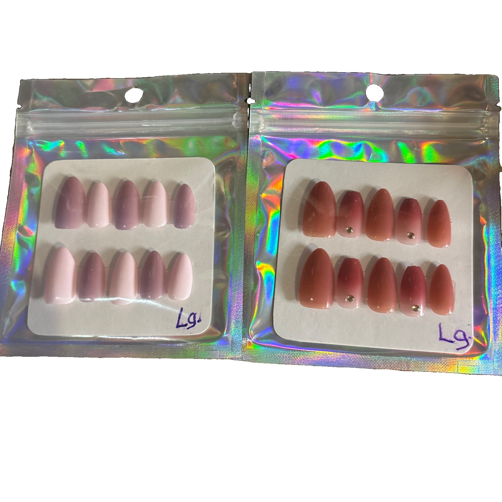 Handmade 2 full set bundle size Large Almond shaped Press On Nails classic