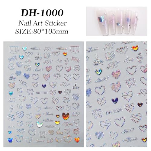 7 Sheets Heart Nail Stickers for Nail Art Valentine’s Day Nail Decals Style-5
