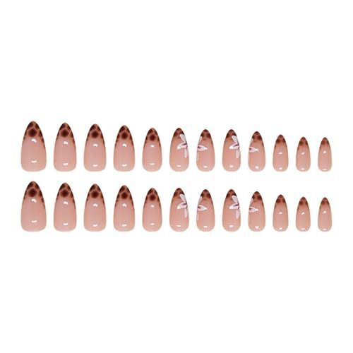 Press on Nails Medium Almond SWEKKE French Tip Fake Nails False Almond Nails23
