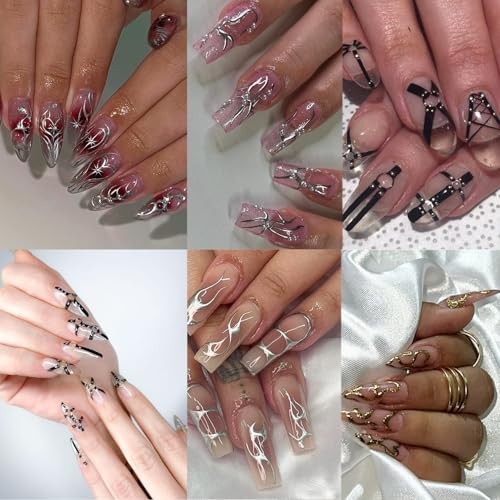 8 Sheets Goth Nail Stickers for Nail Art 3D Punk Style Black Belt Nail Goth-8