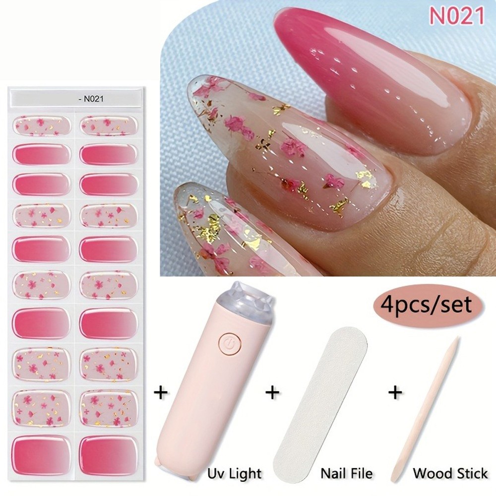 Semi-Cured Gel Nail Strips Kit with UV Light fits for Long-Lasting DIY Manicures