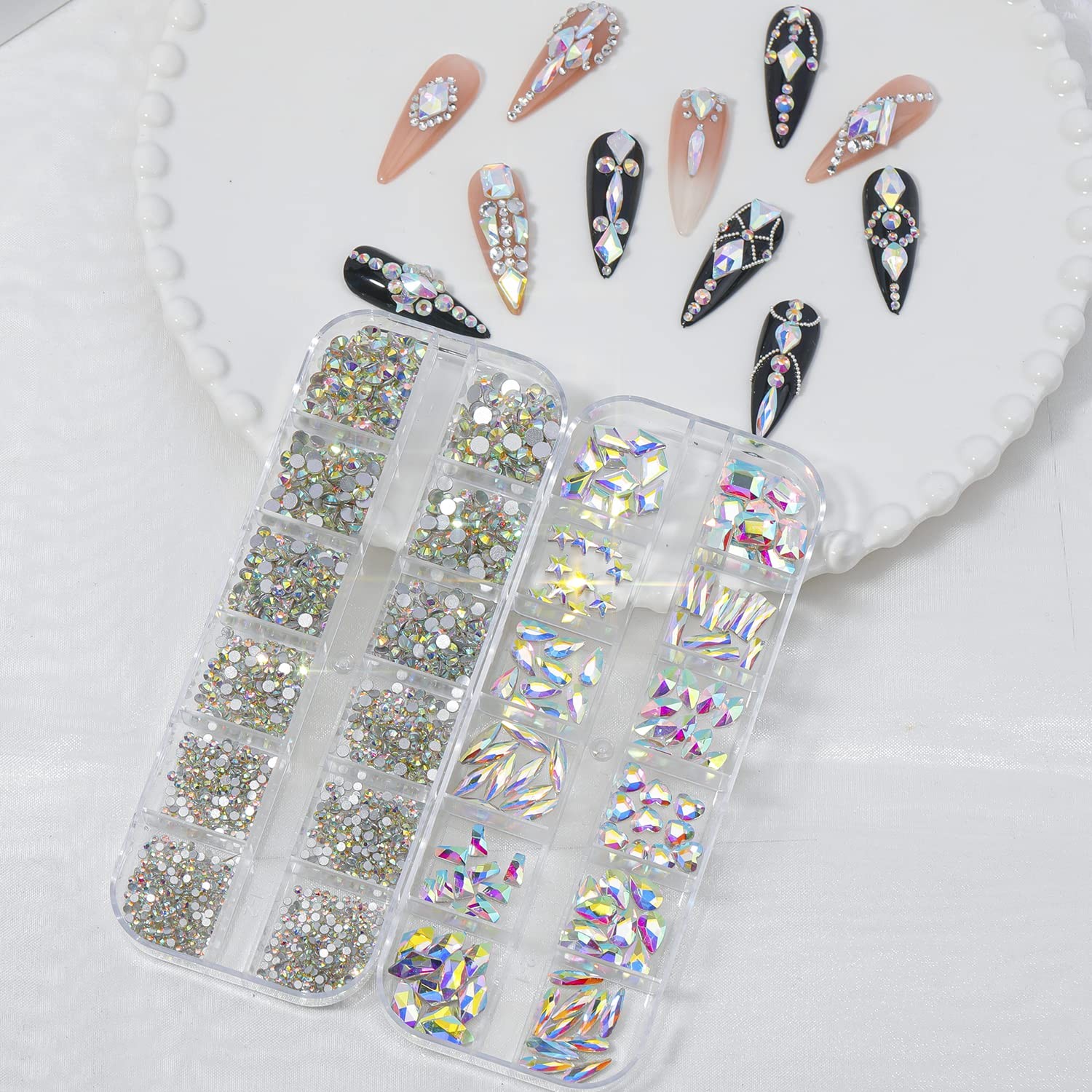 Nail Art Rhinestones Kit 3D Flat Back Glass Crystal Gemstones for Nails