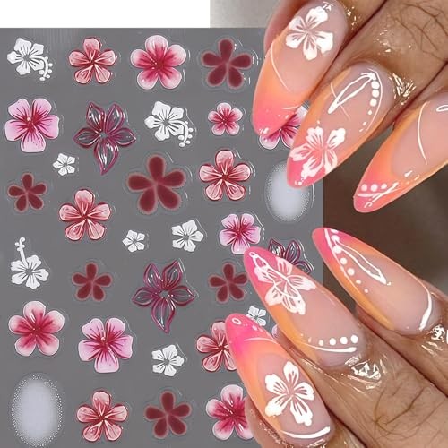 2 Sheets Flower Nail Stickers for Nail Art 5D Embossed Nail Decals blue flowers