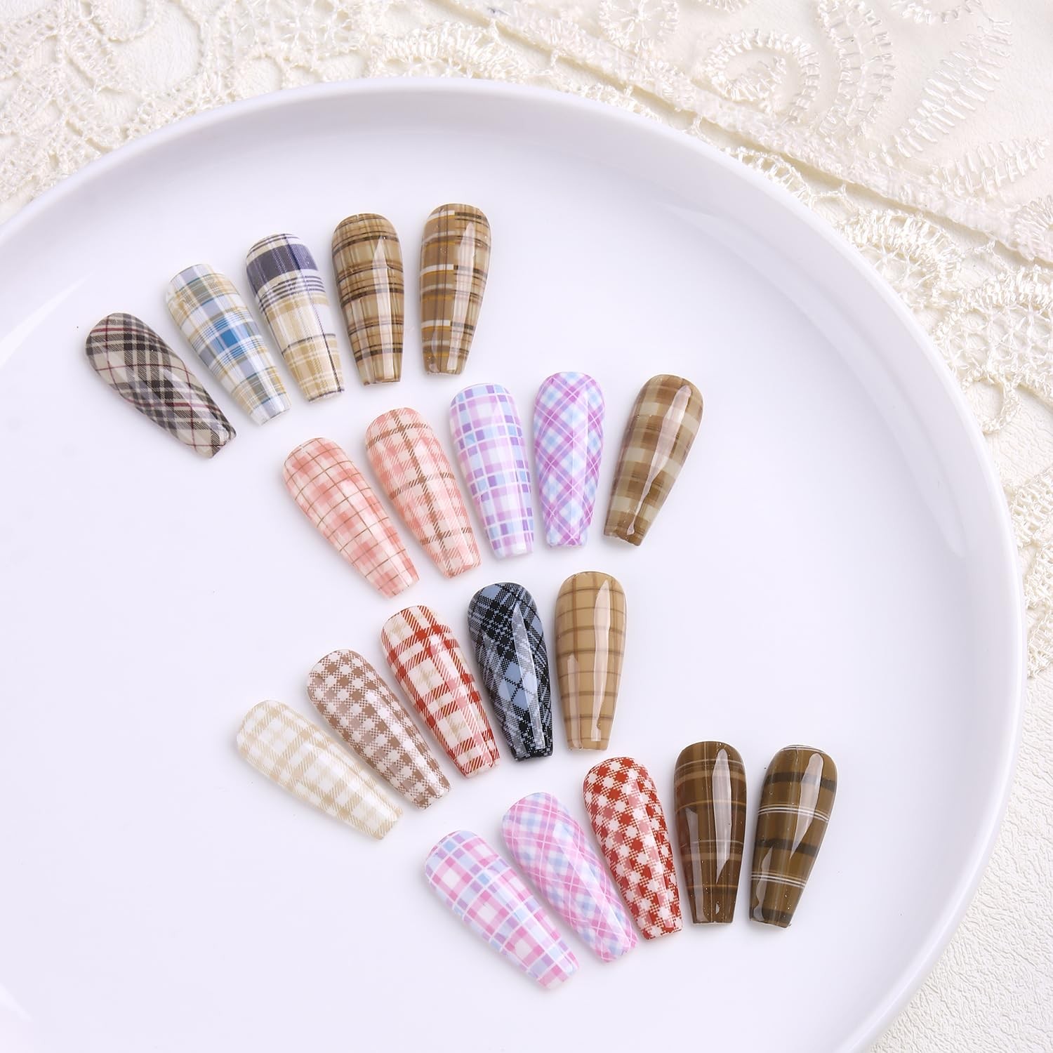 10 Rolls Plaid Nail Art Foil Transfer Sticker Colorful Checkered Pattern | Ho…