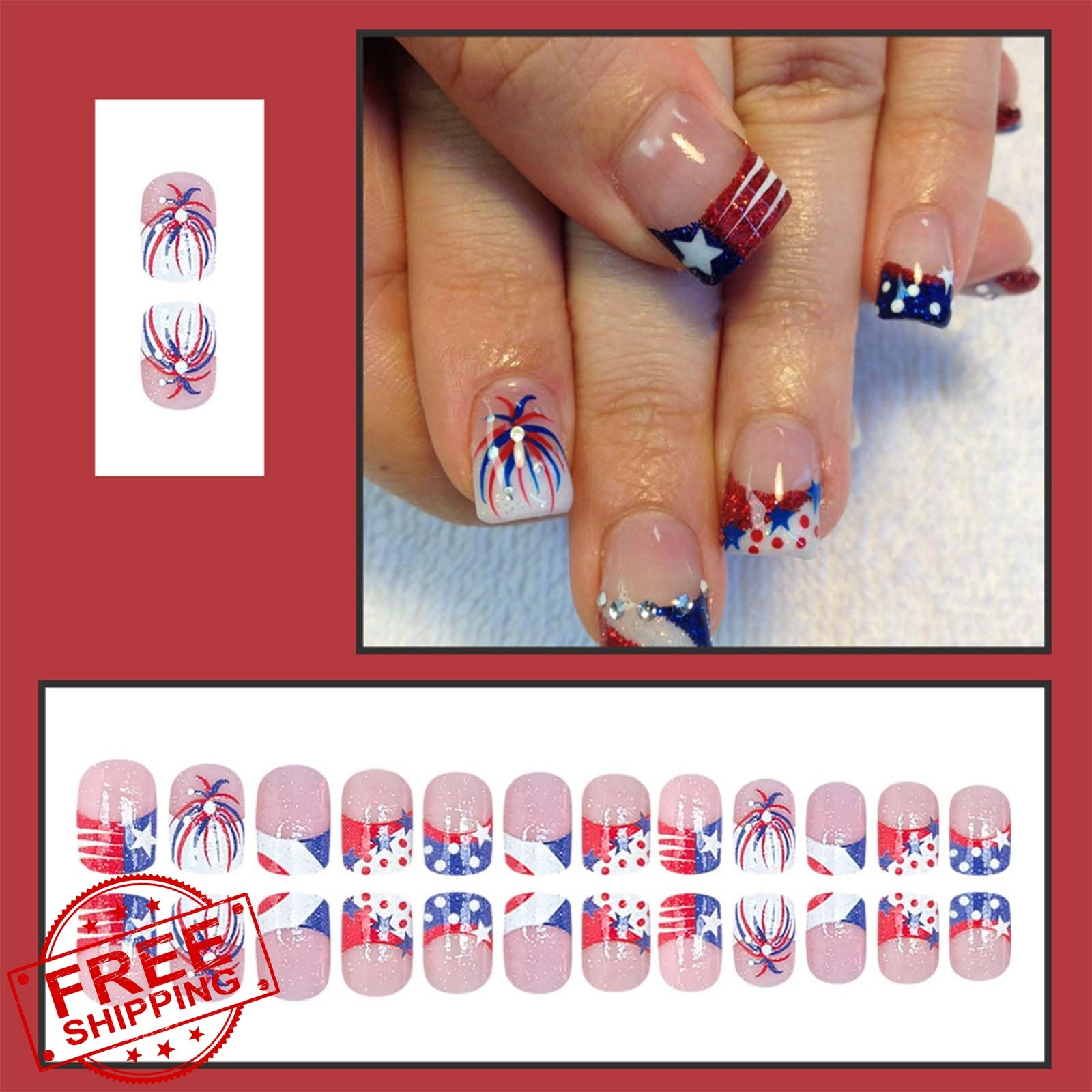 ONPRESS 24Pcs Short Square Nails Firework Charm