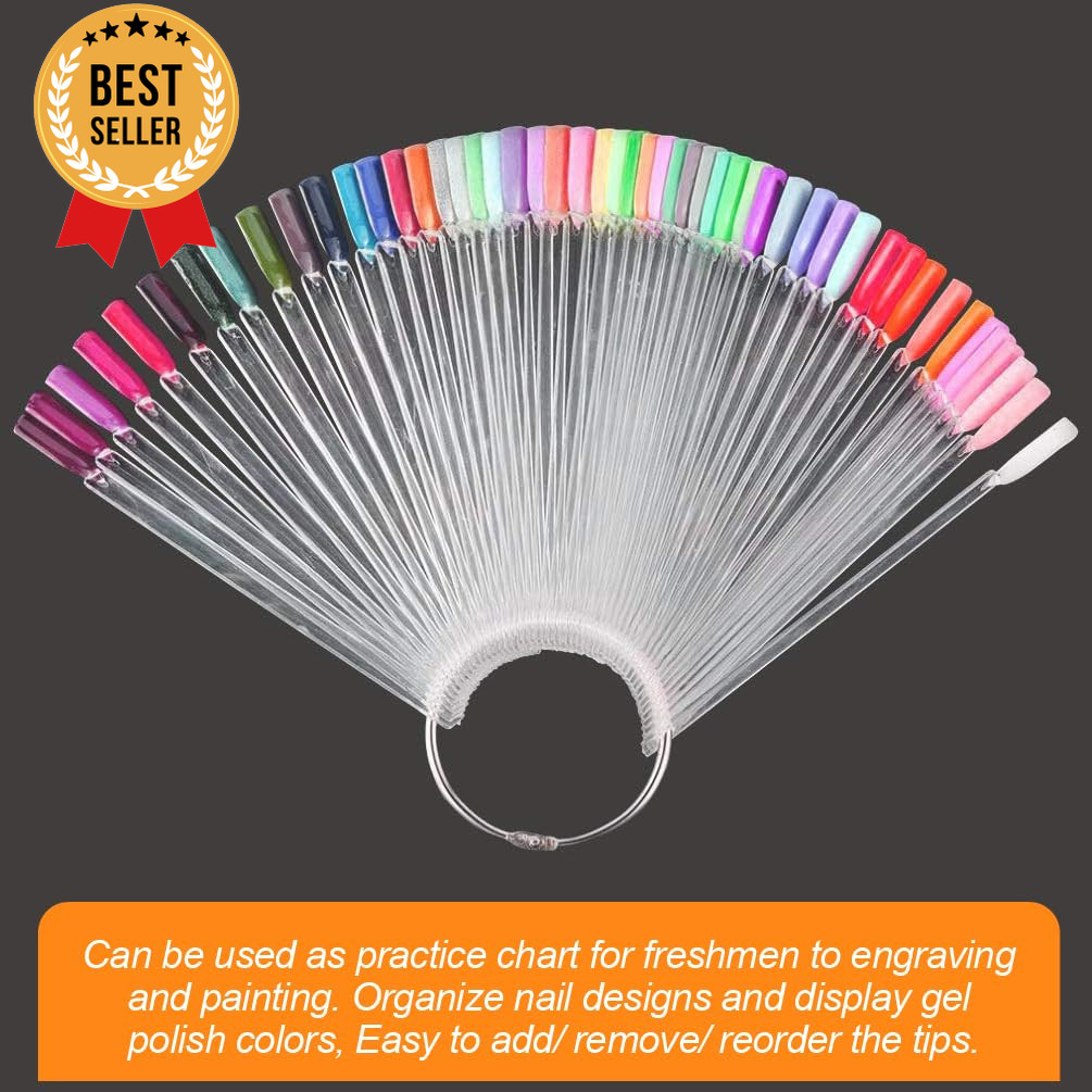 150PCS Nail Swatch Sticks with Ring Clear Fan Display Tips for Nail Polish Color