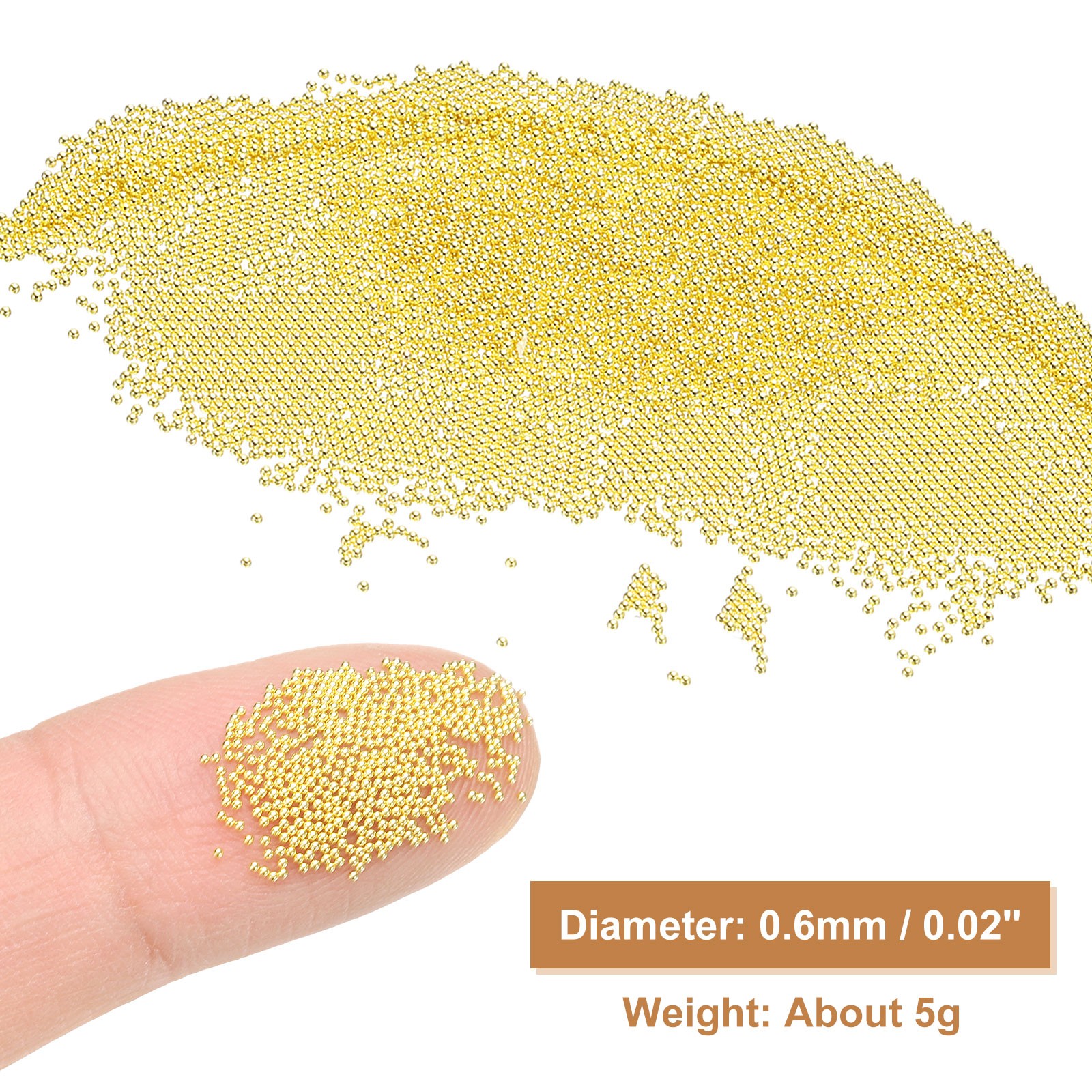 2pcs Nail Art Beads 0.02″ Mini Metal Caviar Nails Beads Ball for DIY Craft Gold
