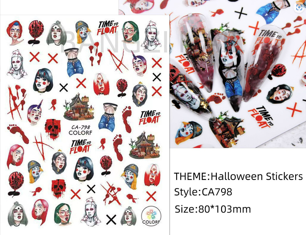 3D Nail Art Sticker Decal Halloween Skull Cross Pumpkin Spider Web Ghost NS41