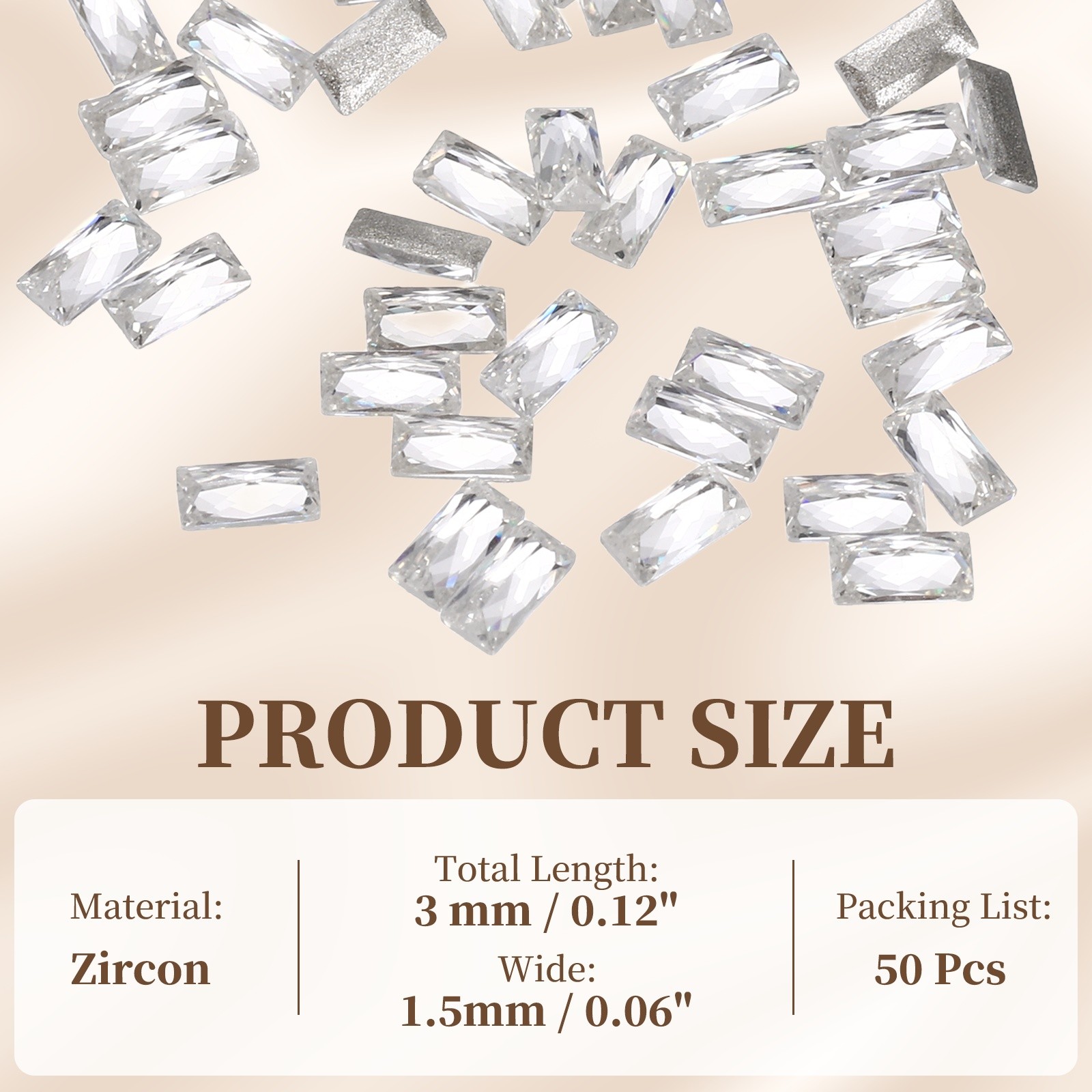 50pcs Shiny Zircon Rhinestones 3mm Rectangle Mini Nail Art Diamonds