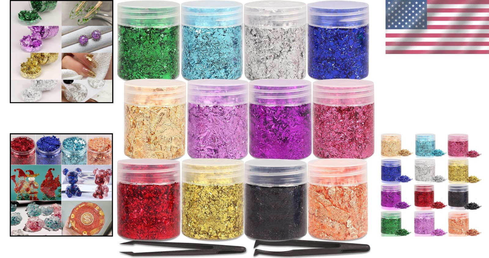 High-Quality Gold Foil Flakes – 12 Color Set for Crafts and Home Crafting