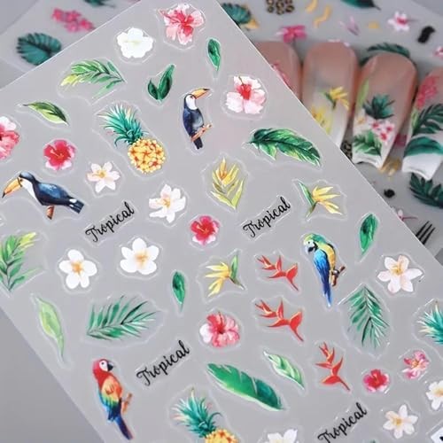 Summer Nail Stickers Flower Palm Tree Nail Art Stickers Spring 3D Style 8