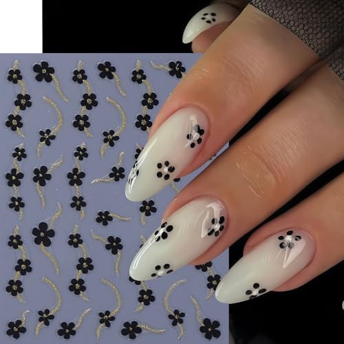 6 Sheets Flower Nail Art Stickers 3D Self-Adhesive Glitter heart flower lines