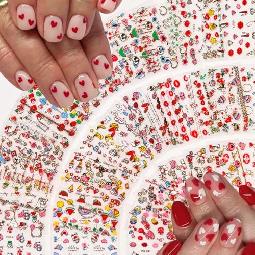 30 Sheets Valentine’s Day Nail Art Stickers 3D Self-Adhesive Red Heart Style-3