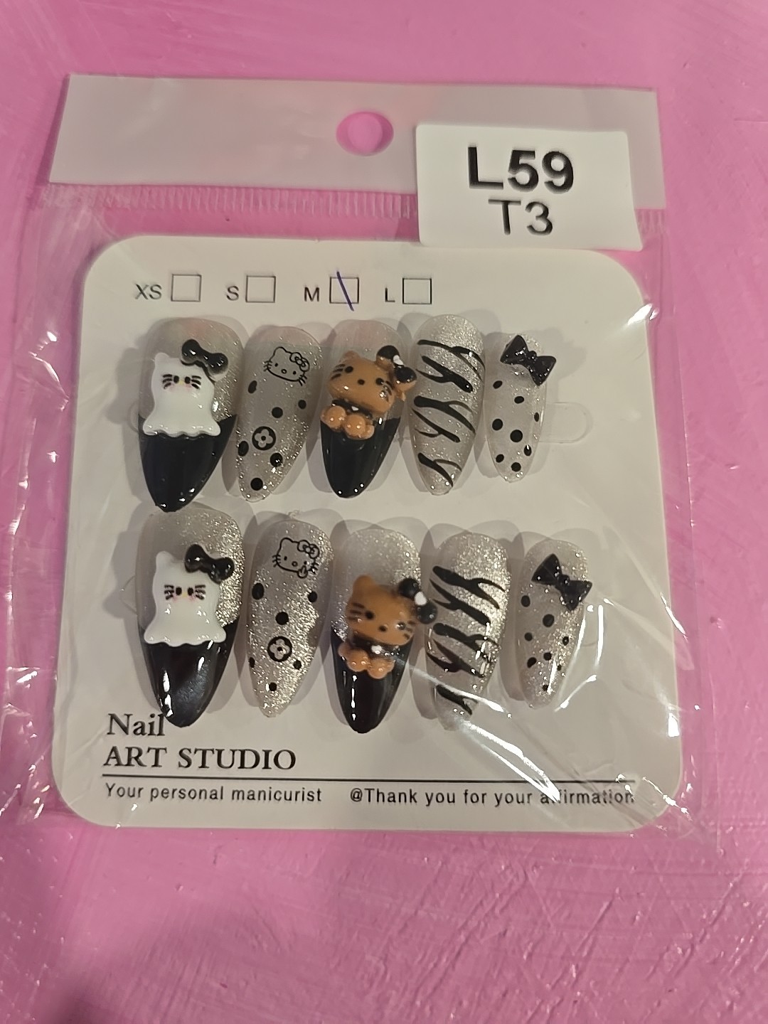 3 Sets Of Hello Kitty Size Medium Press On 3D Nails Set 1