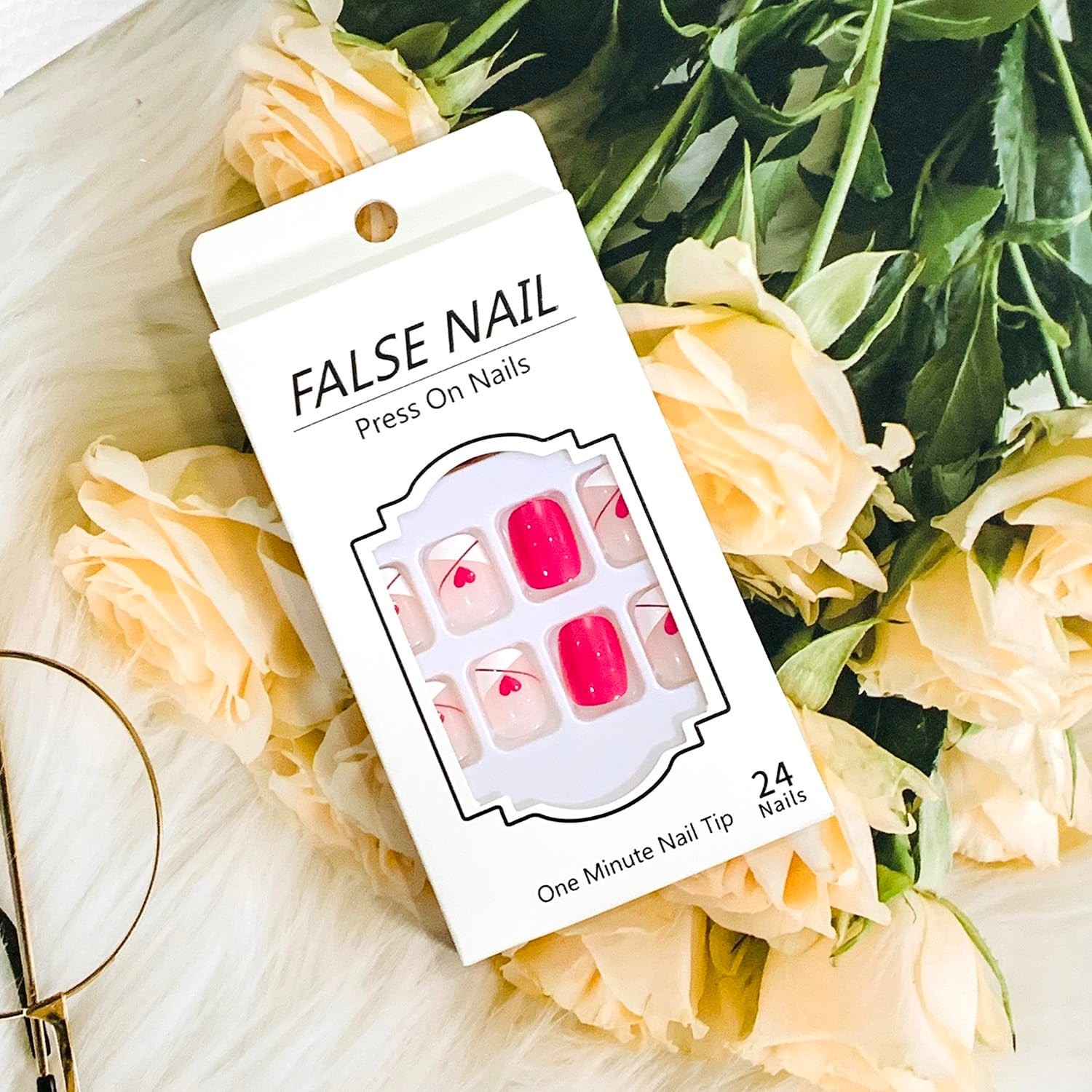 Glossy Full Cover 24 Pcs Short Press On Nails – Stylish Valentine’s Day Gift Set