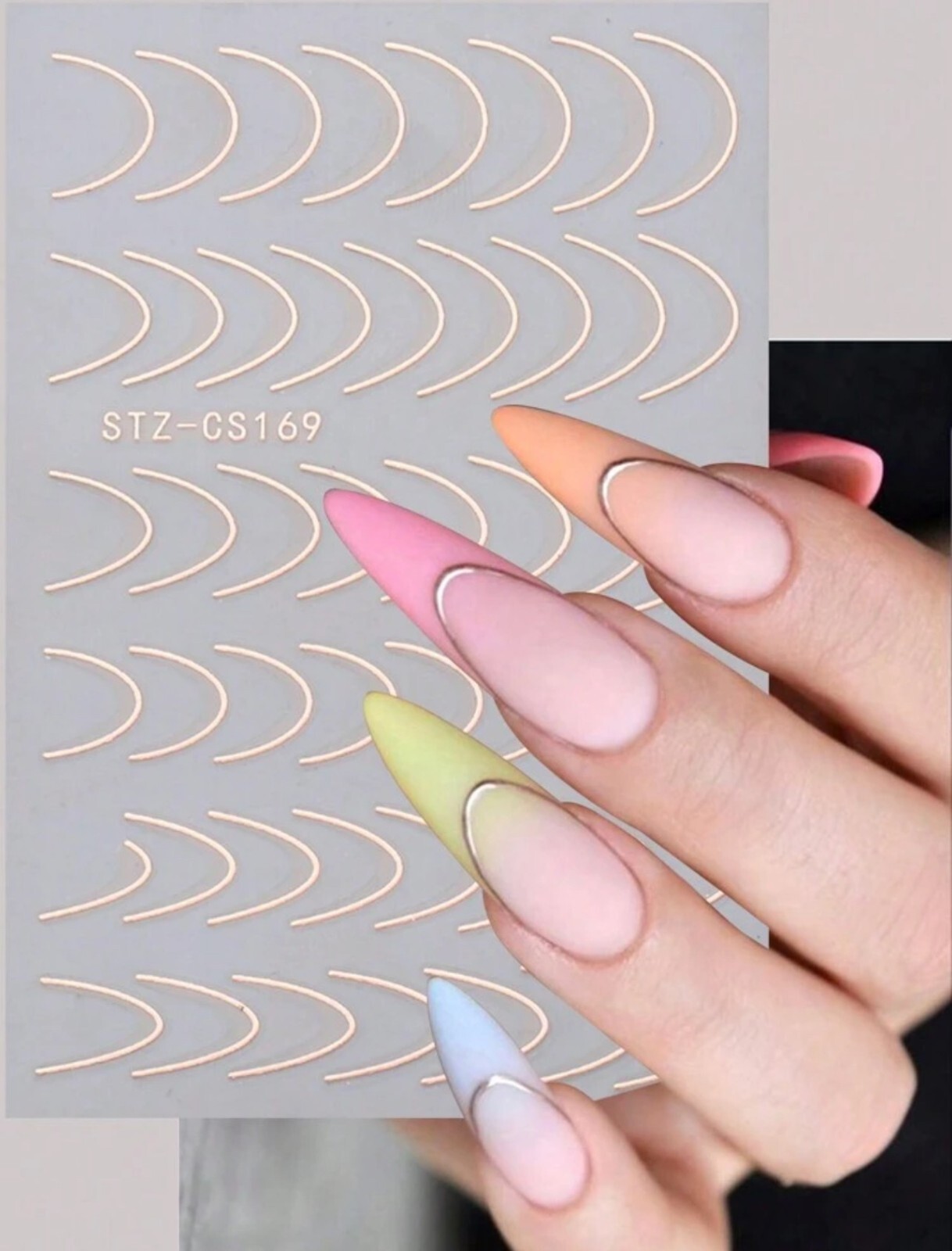 Minimalist French Line Nail Art Stickers Decals Rose Gold White Black CS169