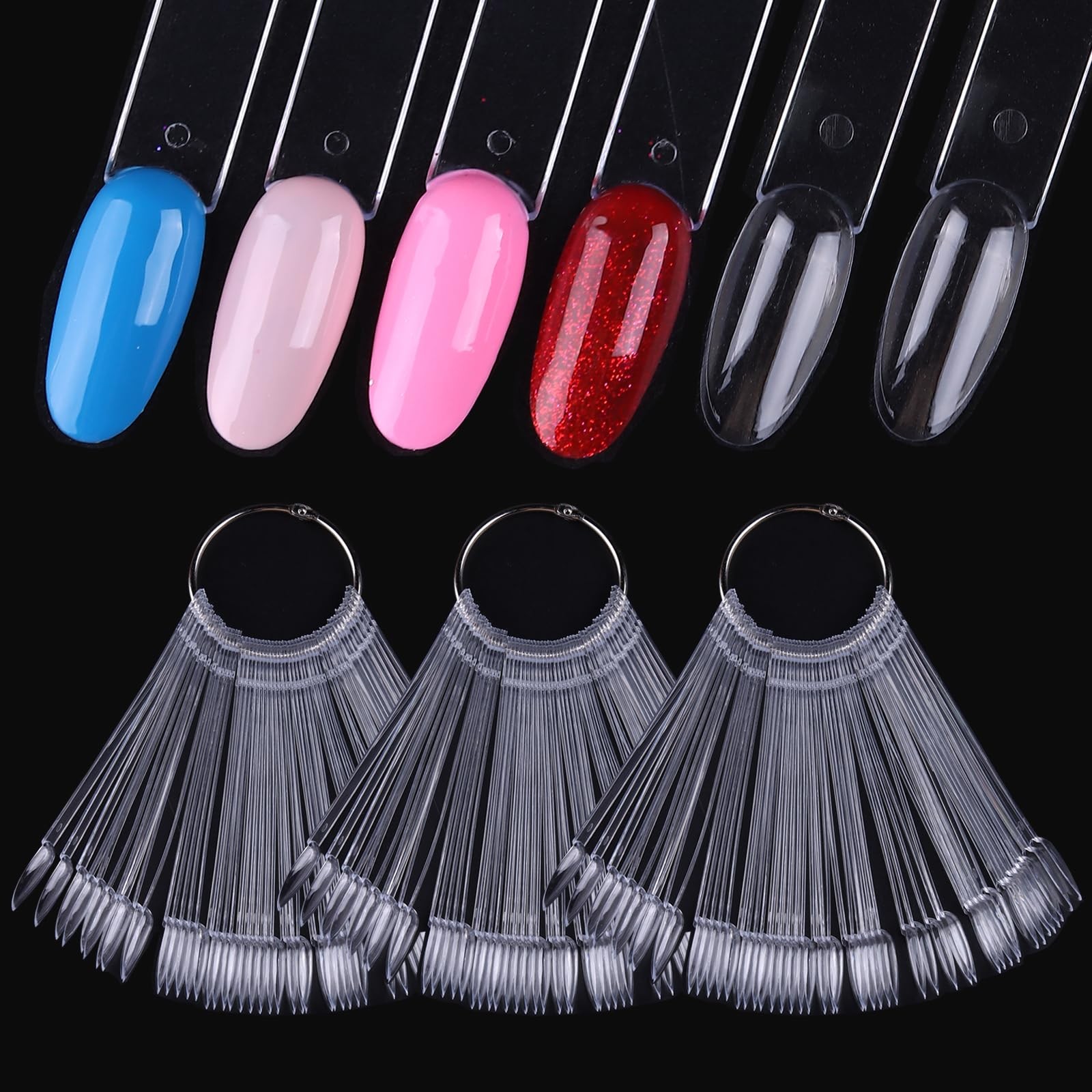 150pc Clear Oval Nail Swatch Sticks with Ring Color Display – Nail Art Tips Set