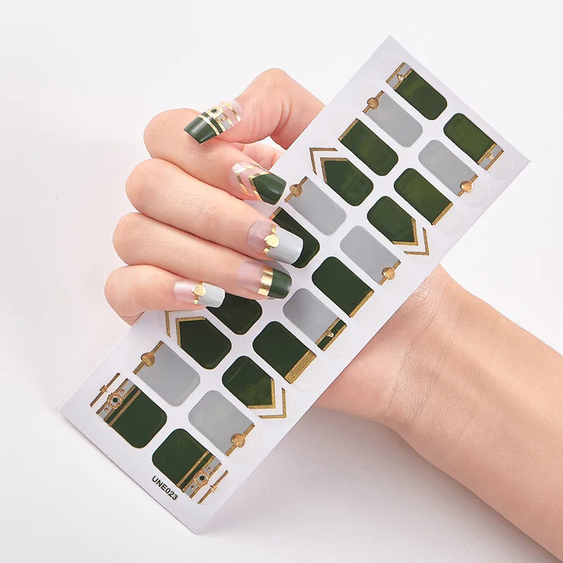 16 Strips Patch Full Cover Wraps Gel Nail Sticker UV Lamp Semi-Cured Manicure