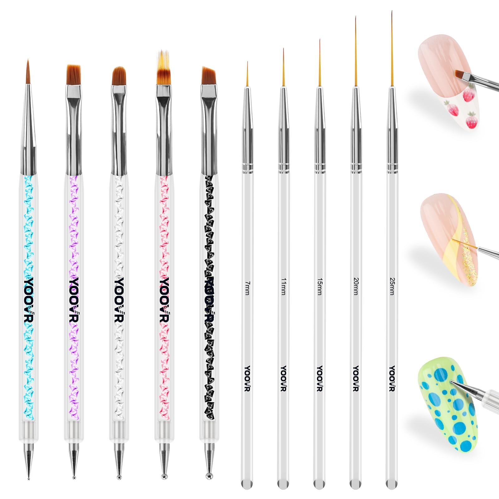 YOOVR Nail Art Brushes and Dotting Tools, 10pcs Nail Art Design Tool Set, Nail