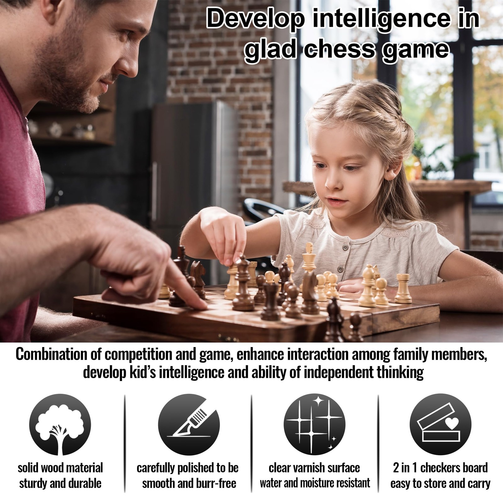2 in 1 Wooden Chess and Checkers Set – Folding Magnetic Board with…