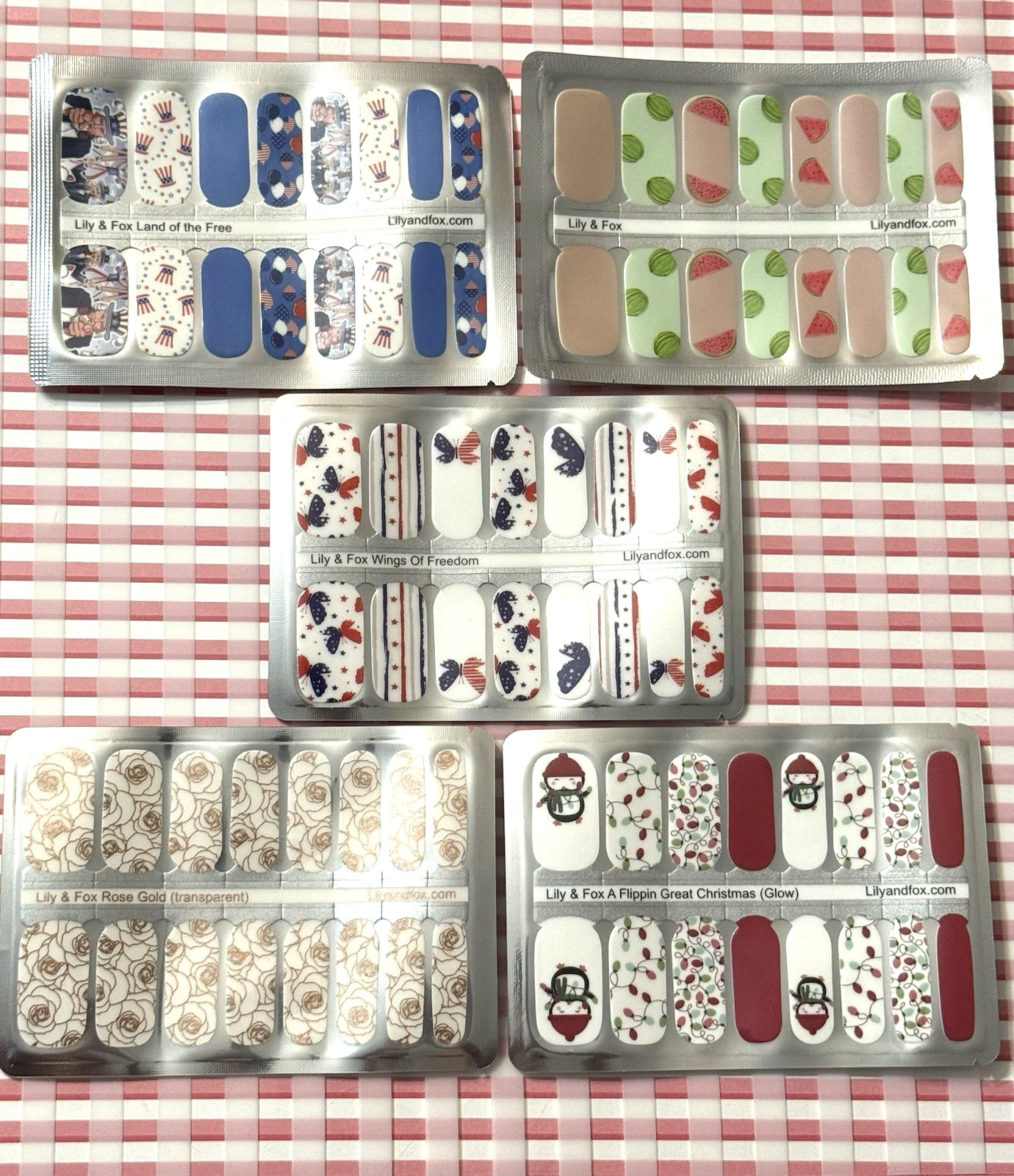 Lily and Fox Nail Polish Strips Wraps LOT OF FIVE (5) Self Adhesive Manicure NEW