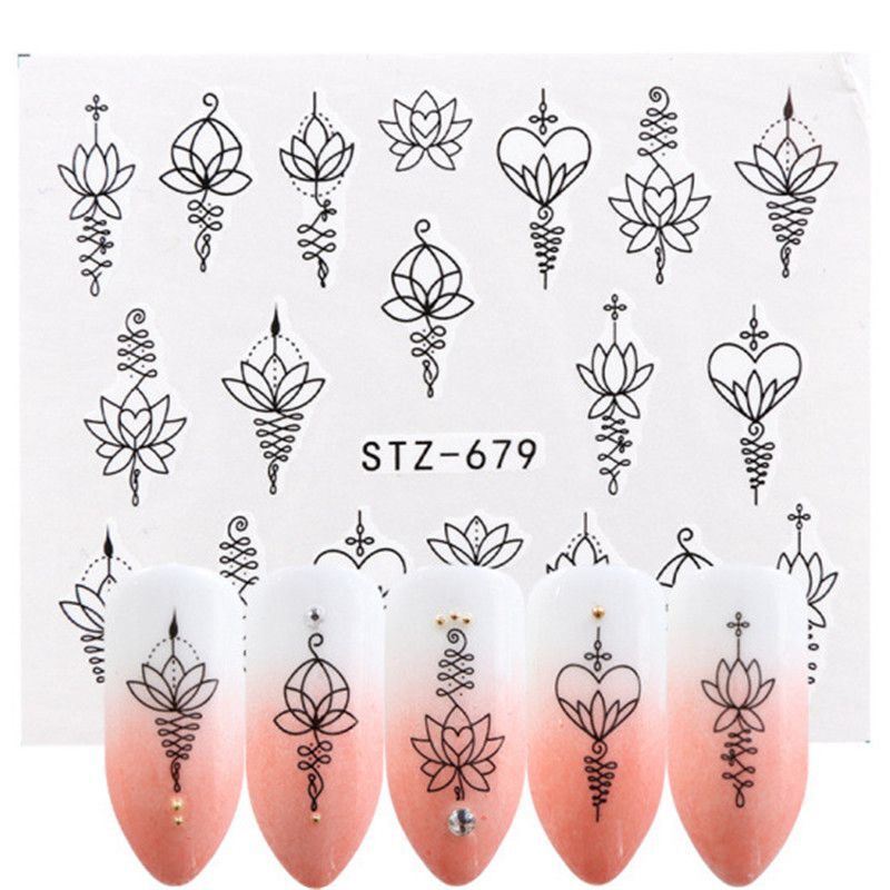 Nail Art Stickers Water Transfers Black Decals Lace Jewellery Design
