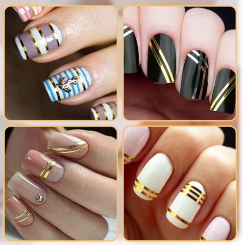 7 Sheets Line Nail Art Stickers Gold and Silver, Metallic Nail Striping for