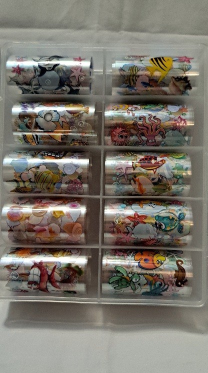 Foil Nail Art Decorations Transfer Sticker Sea Shark Turtle Designs Box Fish