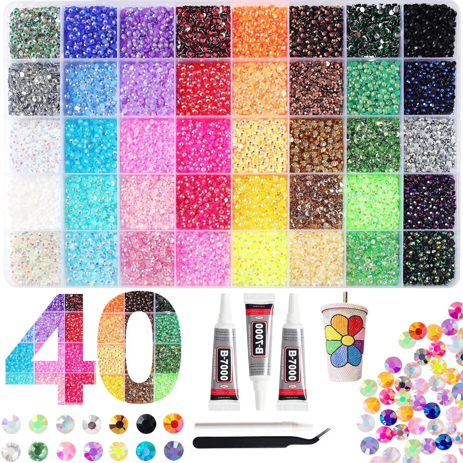 50000Pcs 40 Colors Jelly Resin Rhinestones for Bedazzling Kit, 3mm Multicolor…