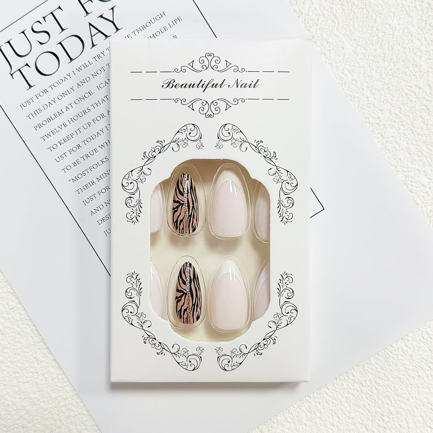 24Pcs Chrome Almond Press On Nails Medium Glossy Fake Nails with Glue Tabs