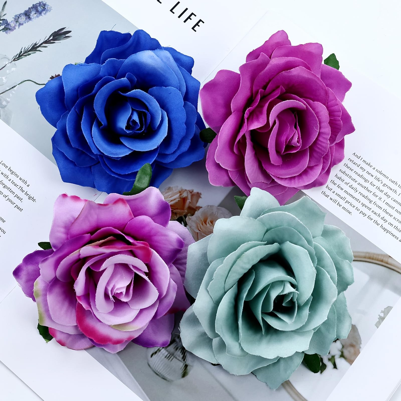 inSowni 16 Pack Realistic Big Rose Flower Hair 1 Count (Pack of 16), 16PCS S1