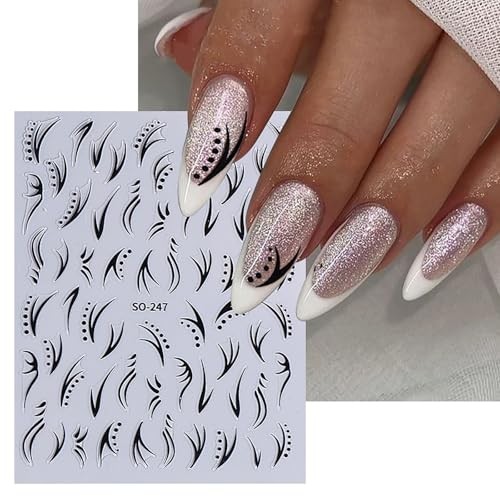 4 Sheets Leaf Nail Art Stickers, Abstract Leaves Nail Abstract Leaves Style 9