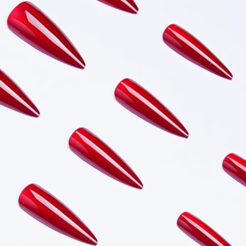 Red Press on Nails Long Stiletto Fake Nails Red Cat Eye False Nails Style-6