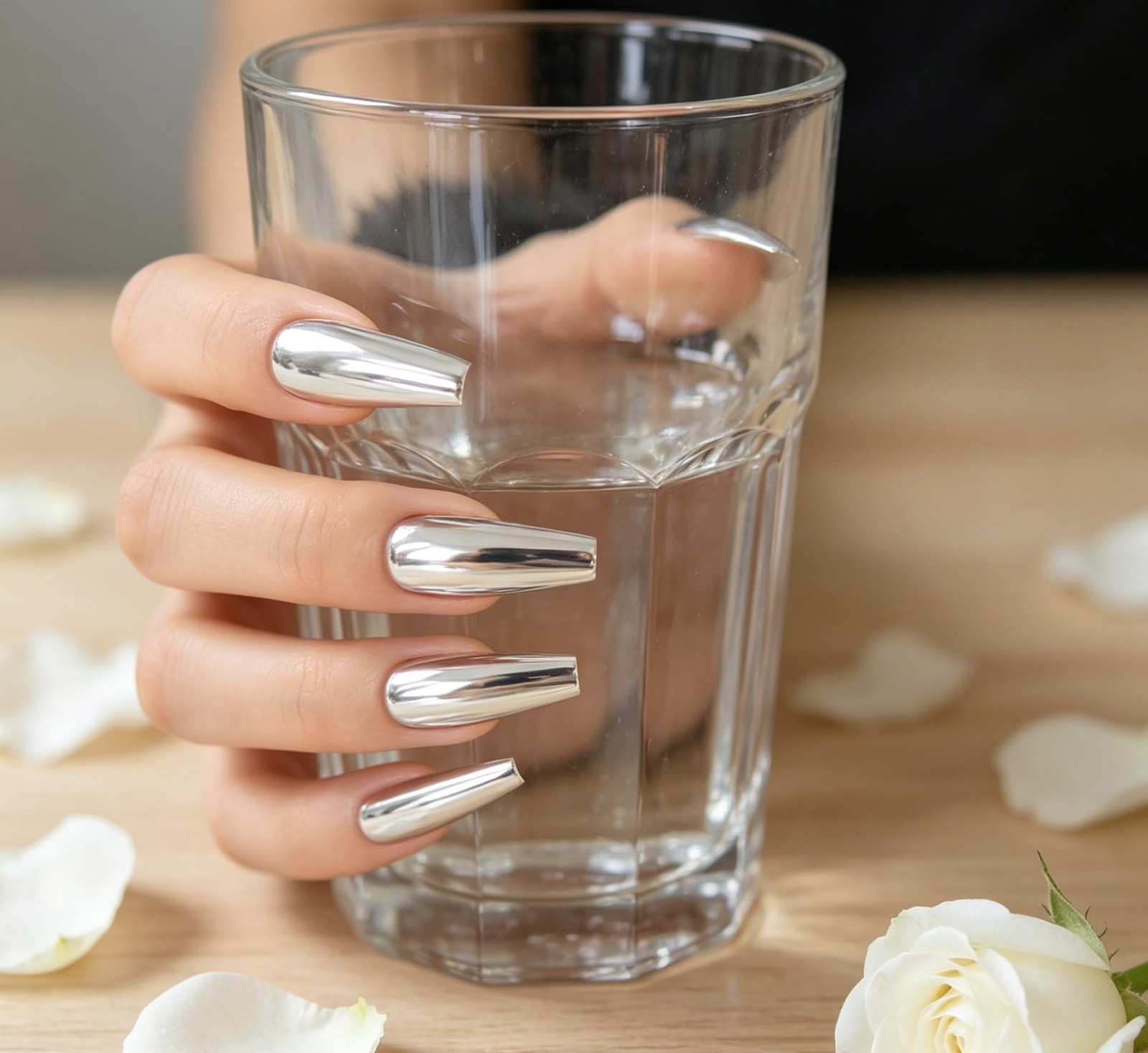 Super Long Shiny Punk Style Silver Coffin Ballerina Press on False Nails Meta…