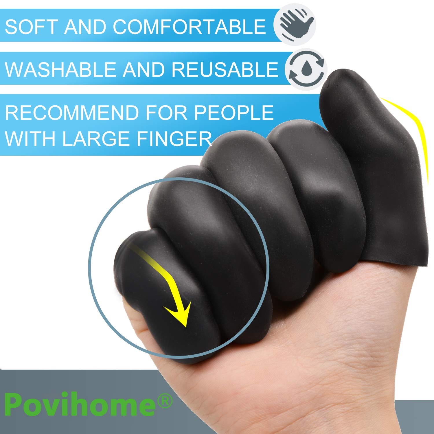 Povihome Black Finger Protectors, Finger Cots, Moisturizing Thumb and Finger Cov