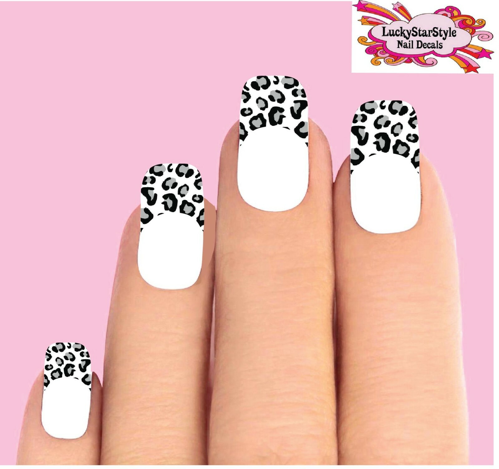 Waterslide Tips Nail Decals Set of 10 – Leopard Print Black Gray Clear