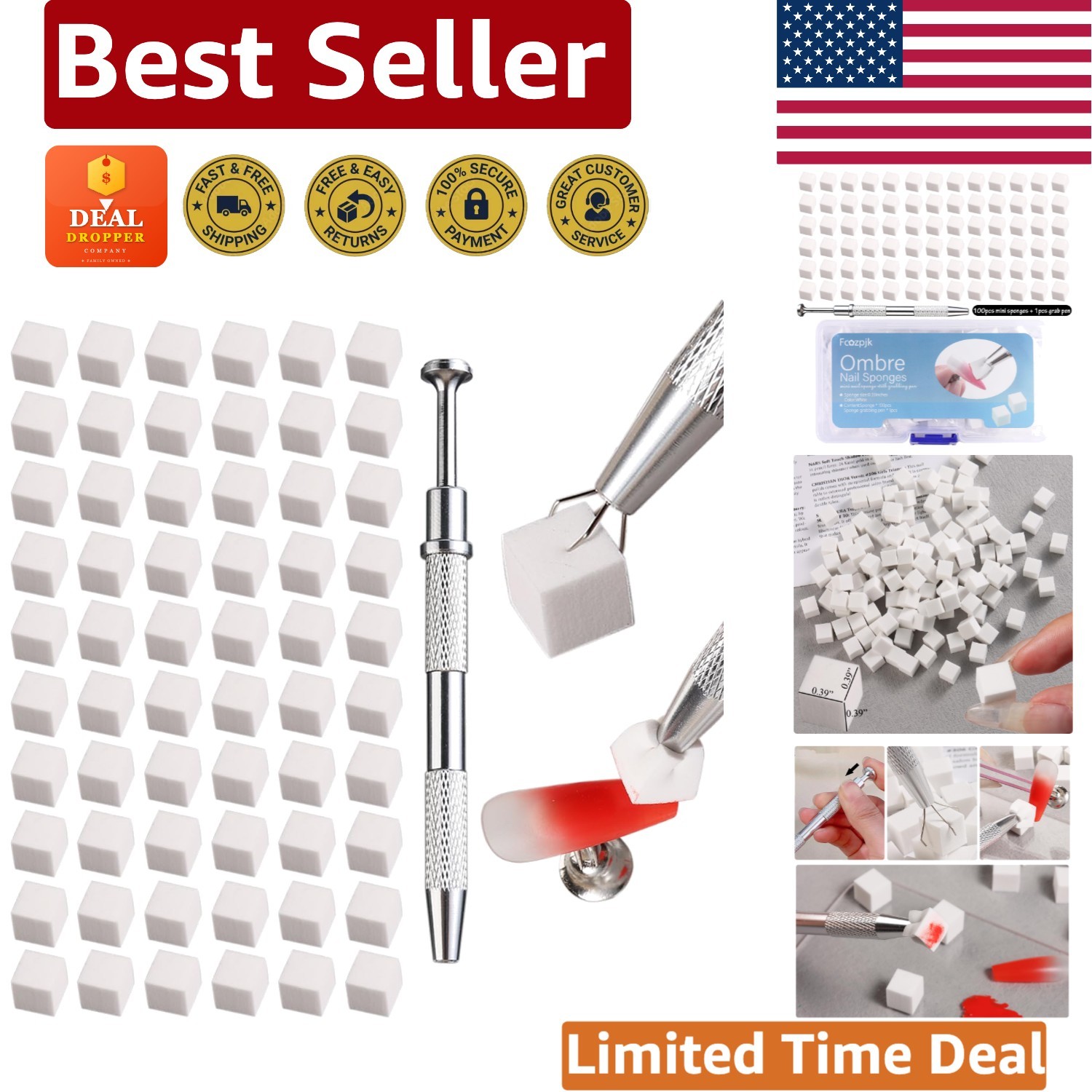 Professional Nail Art Sponge Set with Convenient Grabbing Pen – 100 Count