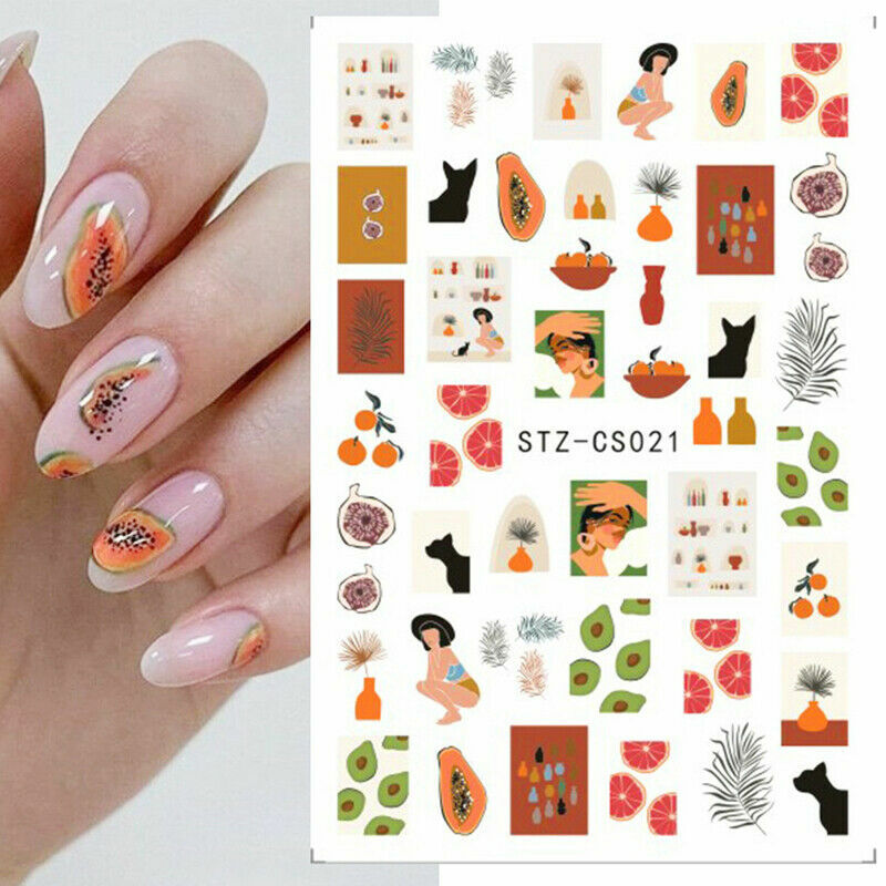 4Pcs Beauty Nail Art Stickers Decal Sexy Girl Lipstick Rose Fruit Letter NS7