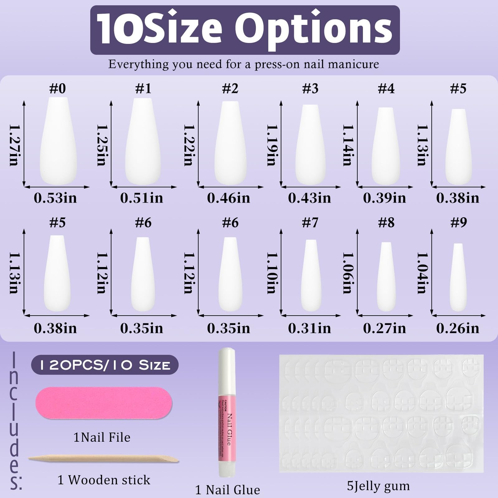 120pcs White Matte Press on Nails Long Coffin Press on Nail with Glue and Jel…