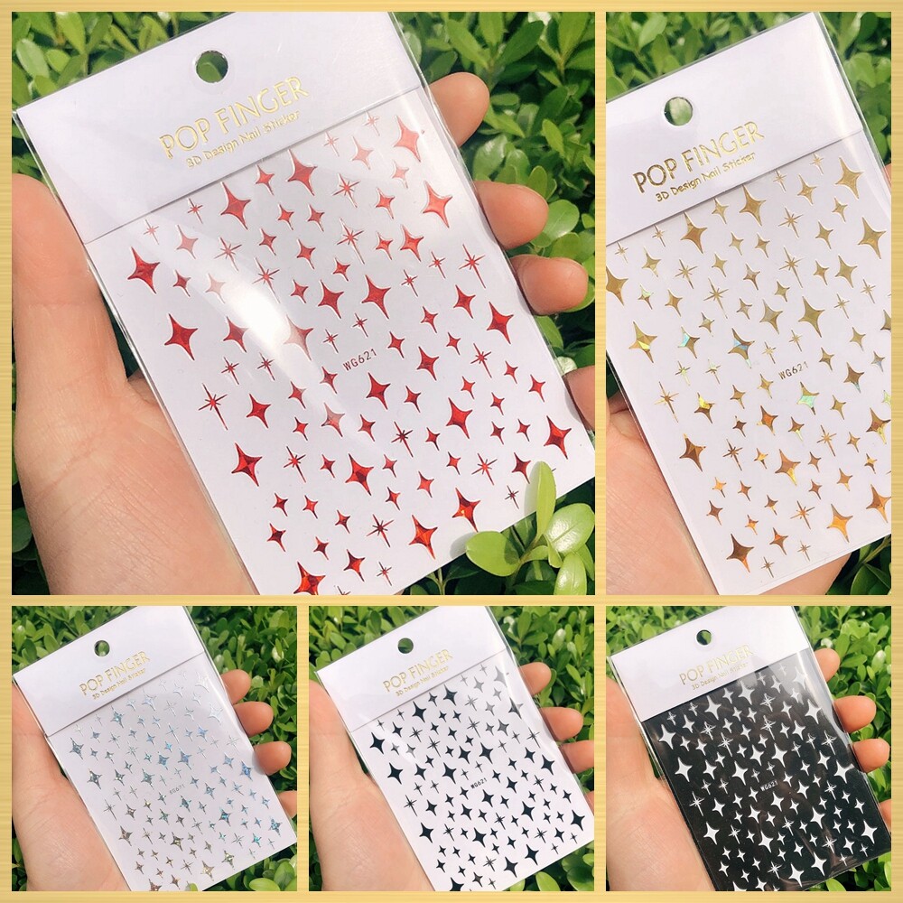 4 Pointed Star Nail Decal Sticker Christmas Star of Bethlehem Laser Gold Black