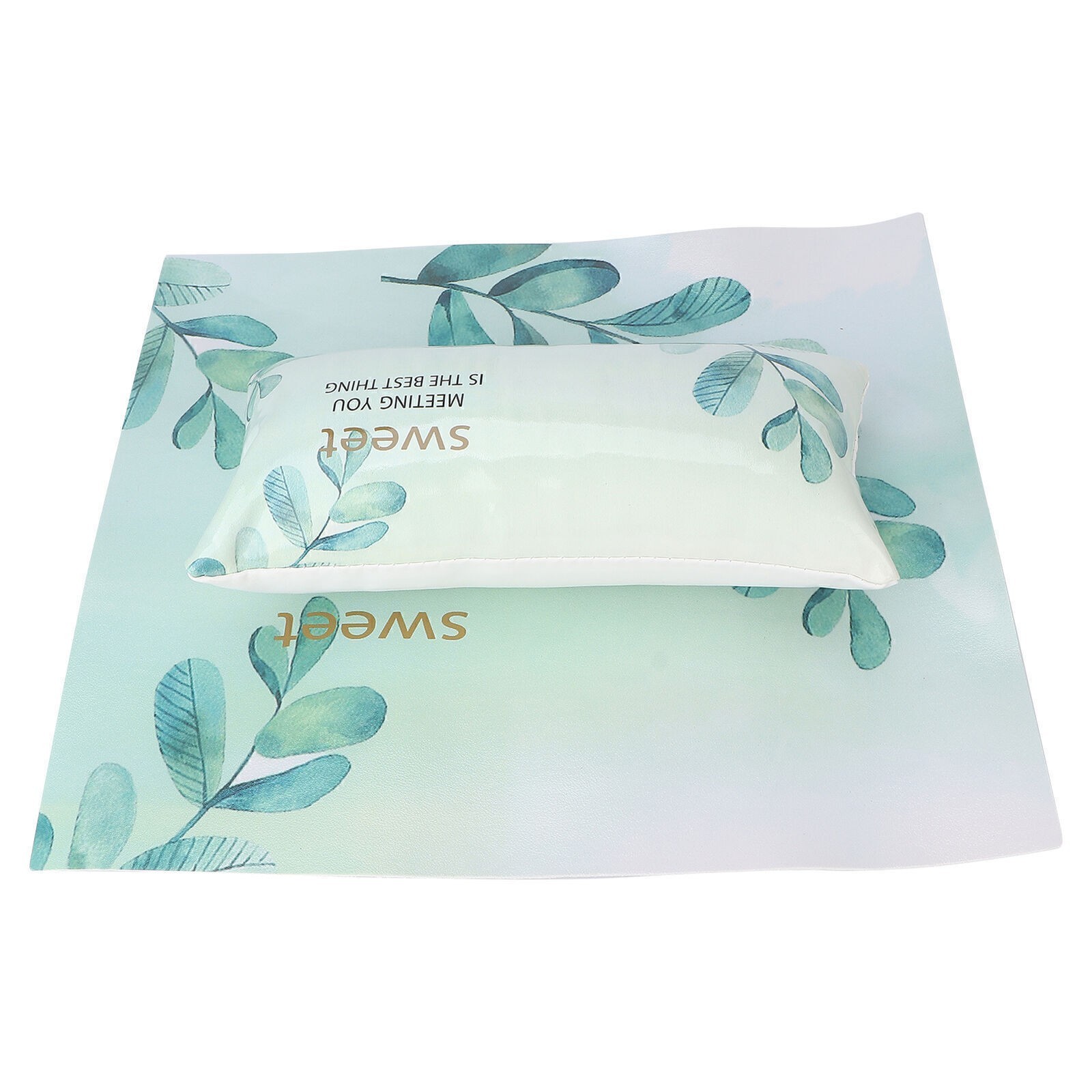 Comfortable Nail Art Hand Pillow with Mat Detachable Green Leaves Pattern