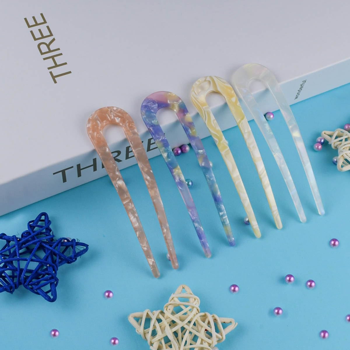 4PCS Hair Pins Clips U Sticks French 1 Count (Pack of 4), Multicolor