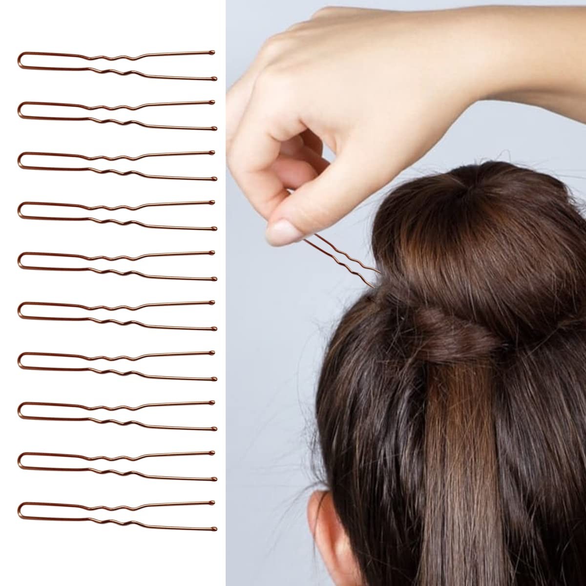 100 PCS Invisible Wave Hairgrip U Shaped Hair Pins Kit Large Heavy Duty Brown