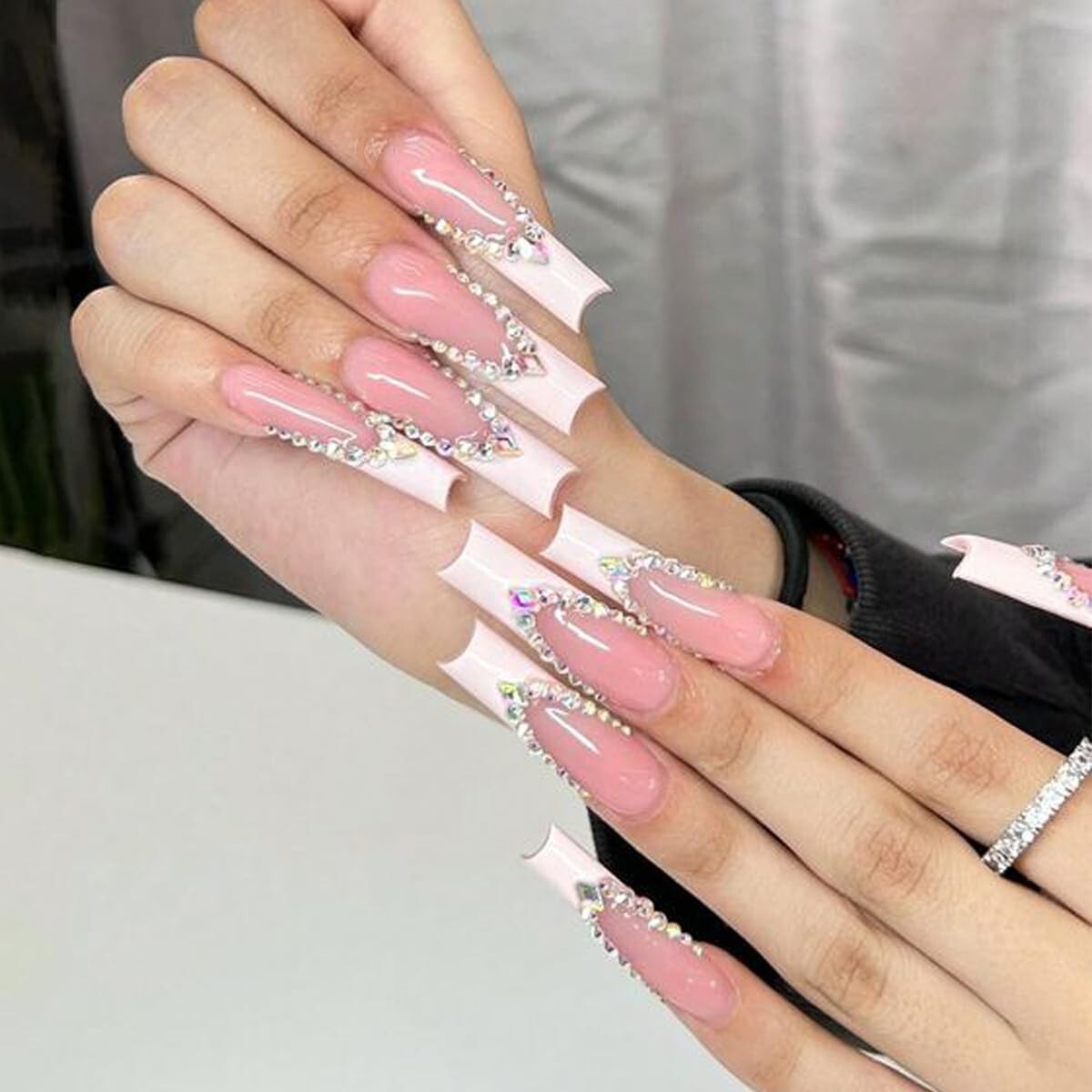 Uñas Postizas Decoradas Acrílicas Falsas 24Pack Colores French Butterfly
