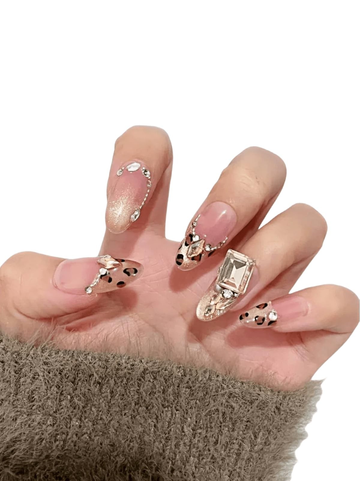 Almond Press on Nails Medium – 10pcs 3D Handmade Press on Nail French Tip Sty…