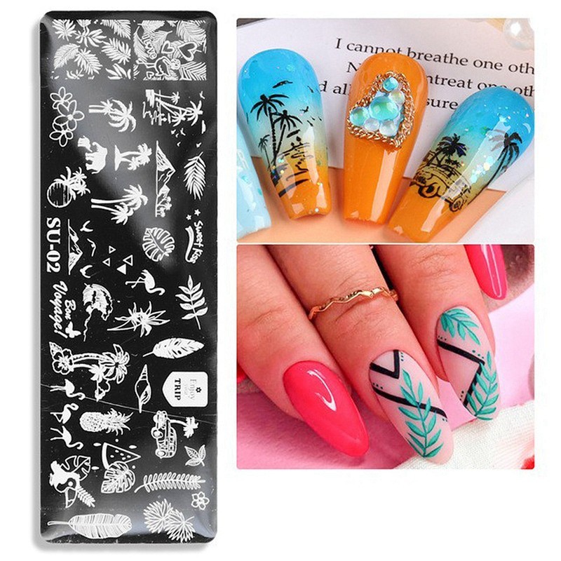 Tropical Leaf Palm Tree Flamingo Nail Metal Stamping Plate